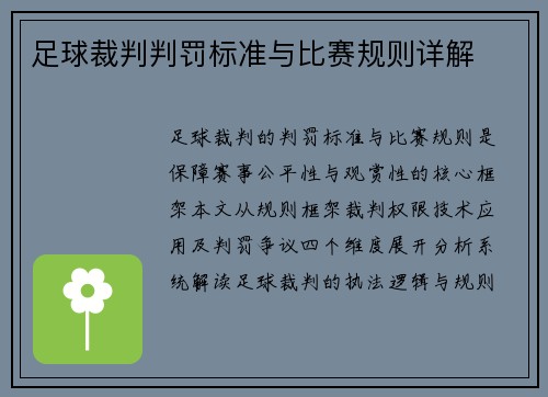 足球裁判判罚标准与比赛规则详解